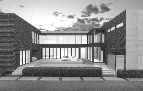 A black and white rendering of an outside area.