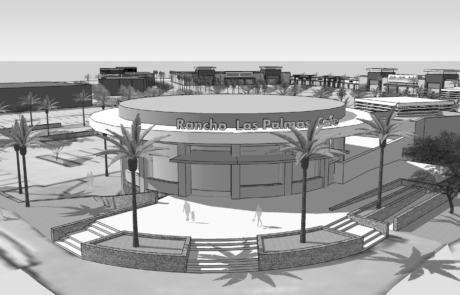 A black and white rendering of an outdoor area.
